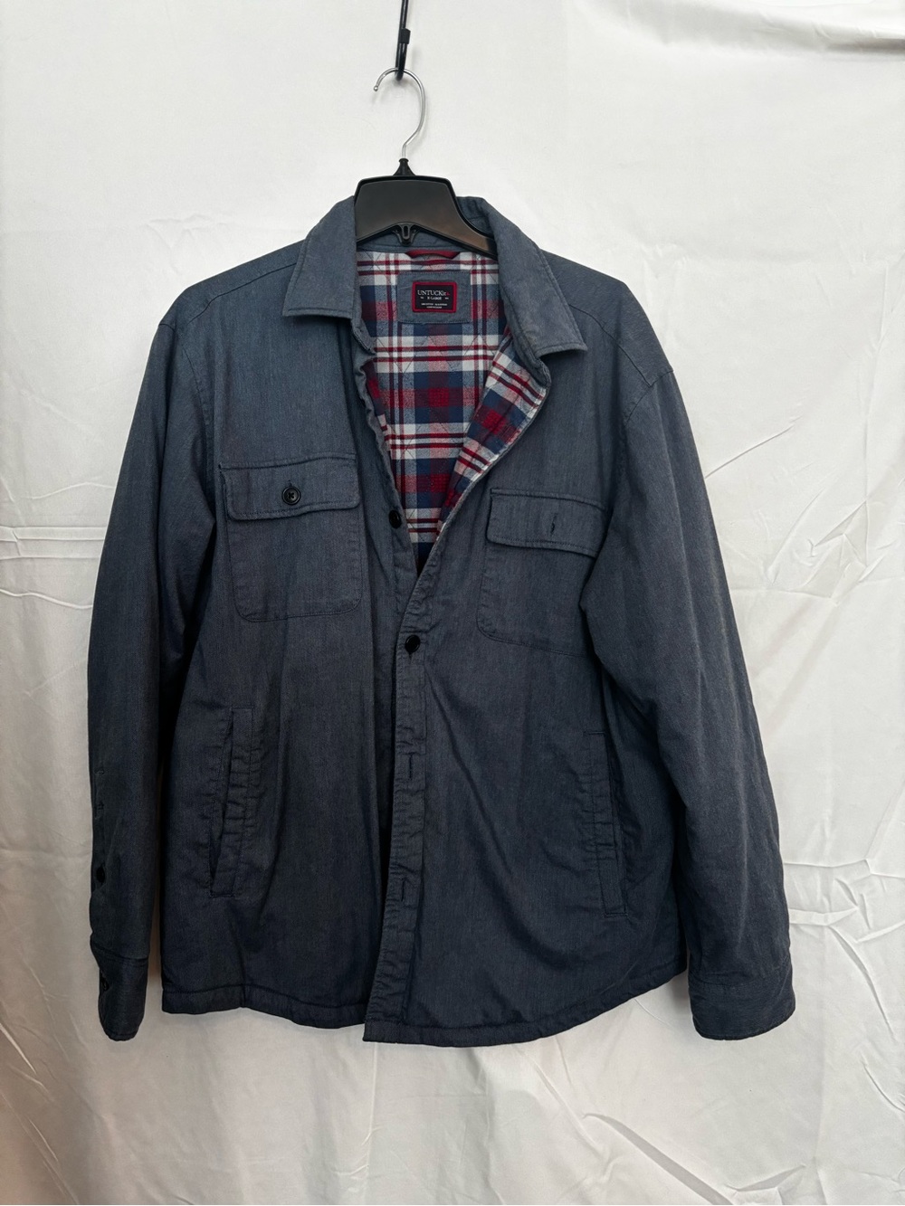 Men's Untick Dark Blue Field Jacket with Plaid Lining